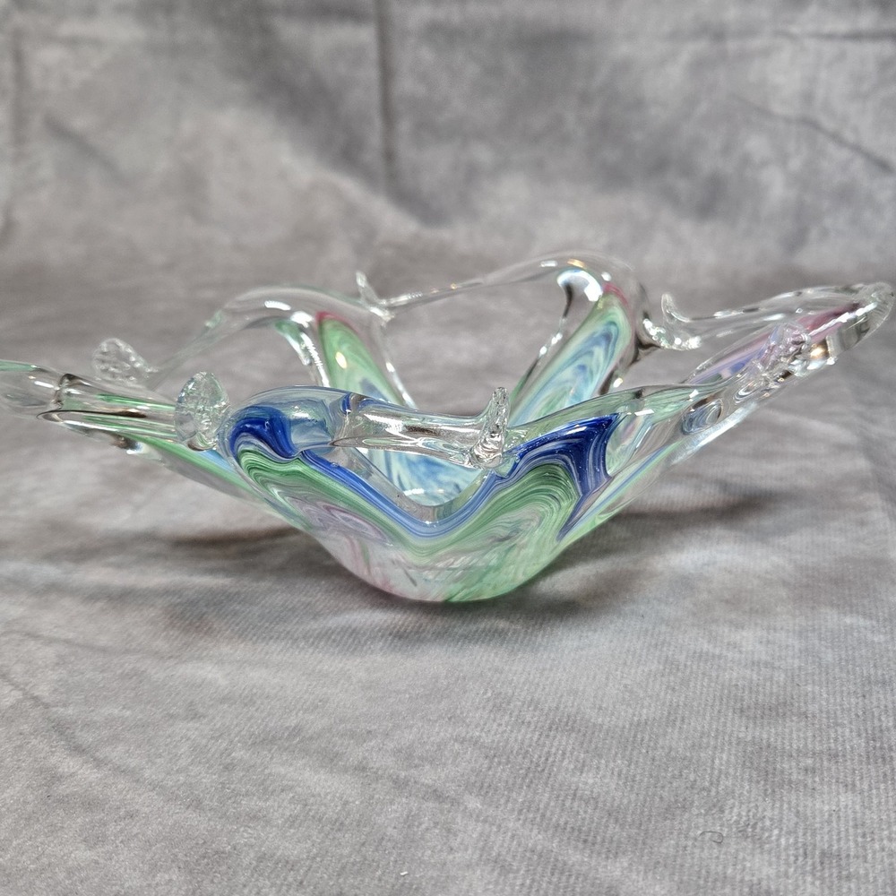 Vintage Murano Style Starburst Nebula‎ Glass Dish Star Fish Jelly Fish
